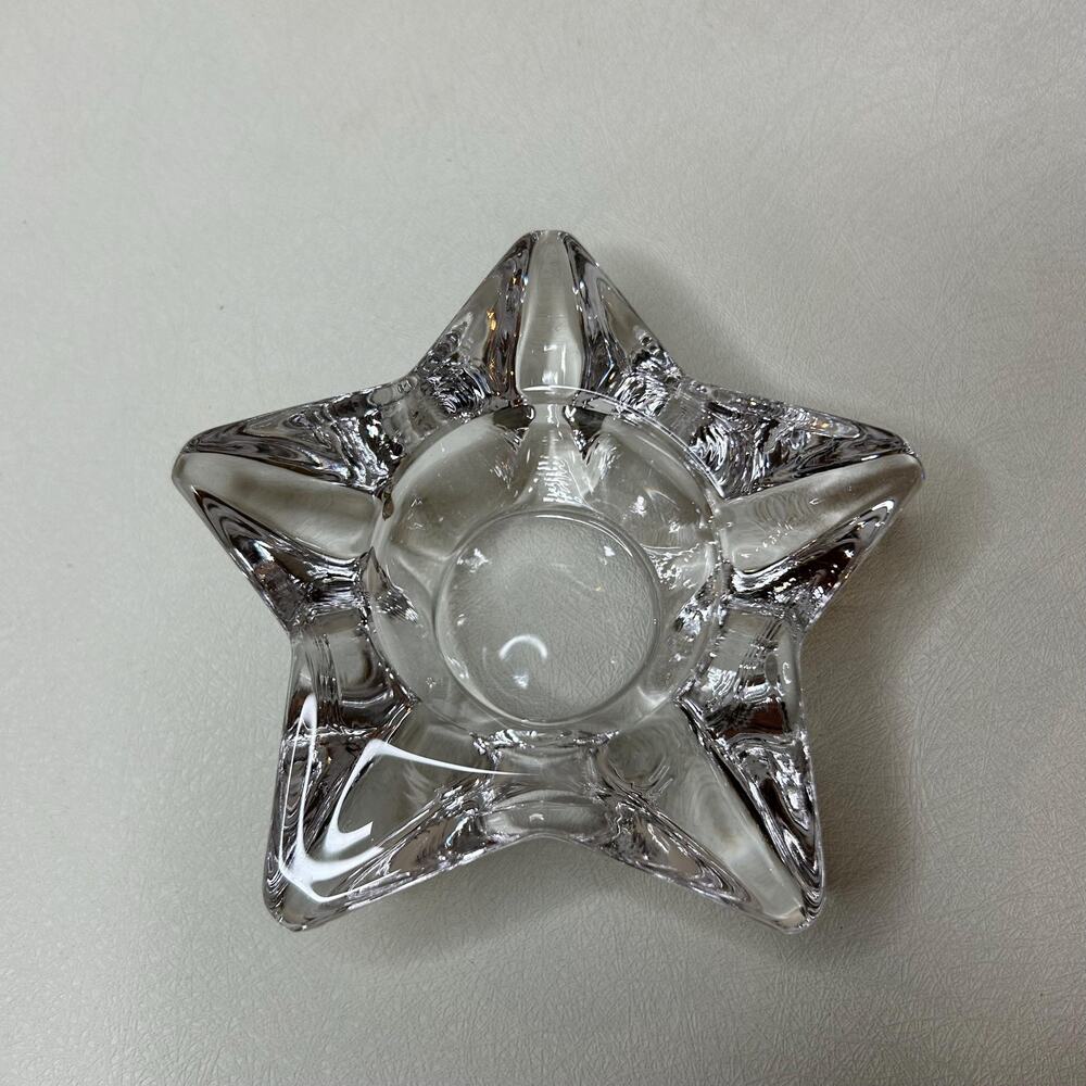 Vintage Star Glass Tealight Holder — Clear Heavy Crystal
